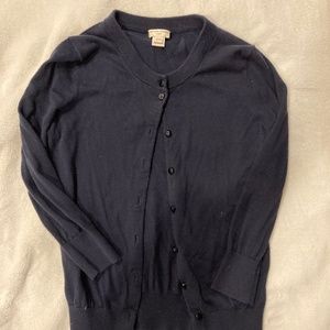 J crew xxs navy blue 3/4 sleeve 100% cotton crew neck cardigan